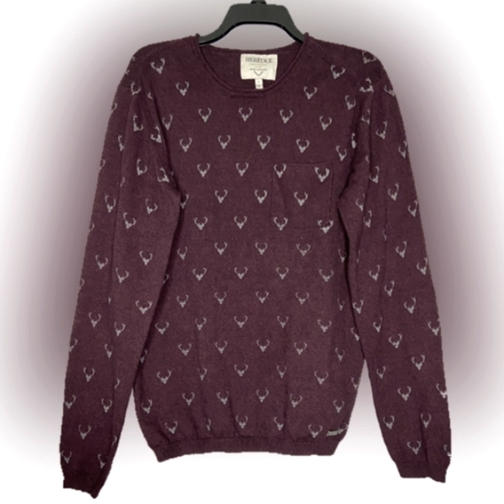 Heritage Report Collection Men's long sleeve cotton moose sweater-Navy Blue